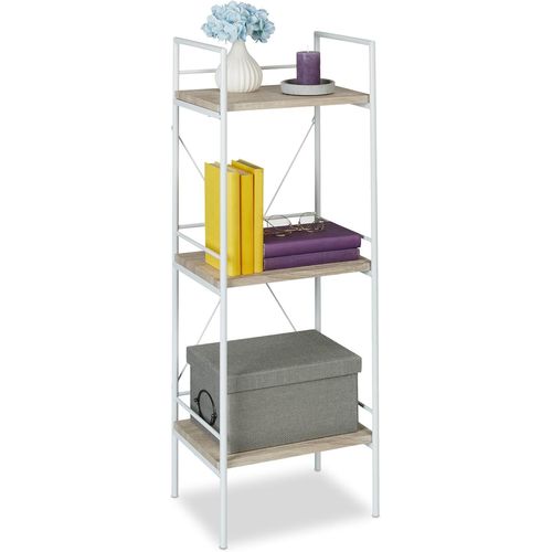 Ytseazn-Bibliothèque,Hxlxp :95x34x27cm,3 Niveaux,Colonne De Salon,Cuisine,Acier Et Mdf,Nature/Blanc