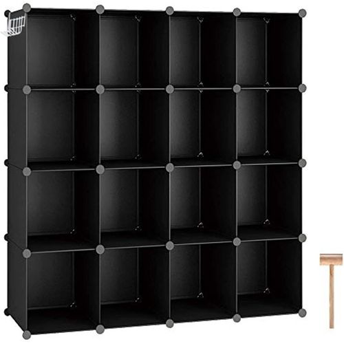 Ytseazn-Organiseur De Rangement Cubique,16 Étagères Cubes Pour Placard,Bibliothèque Modulaire En Plastique,Bibliothèque,Cubes De Rangement,Salon,48,4"" L × 12,4"" L × 48,4"" H Noir Sum3016h