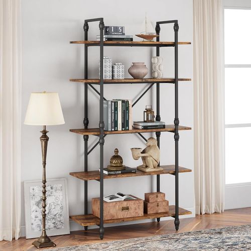 Ytseazn-Roman Bibliothèque À 5 Niveaux Ouverts,En Bois,Étroite,Avec Colonne Romaine,Design Industriel,Pour Salon,Chambre À Coucher,Bureau