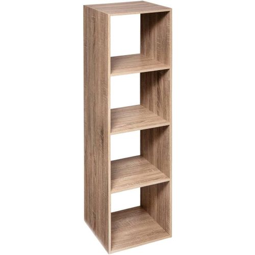 Ytseazn-5five Bibliothèque Etagère 4 Cases Effet Bois Chêne Hauteur 134cm. Meuble De Rangement Colonne