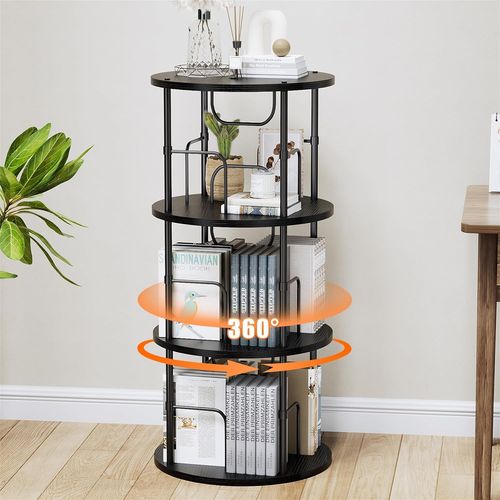 Ytseazn-Bibliothèque Rotative À 360°,Étagère Livre En Bois Sur Pied,Bibliothèque Tournante À 3 Niveaux,Niveaux Réglables,Tour De Rangement Pour Chambres,Bureaux Et Salons,45 × 45 × 97cm,Noir