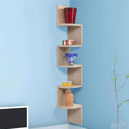 Ytseazn-Bibliothèque Étagère Murale D'angle Design Moderne En Bois Mélaminé Avec 5 Étagères D'angle Dimensions 123x20cm(Beige)
