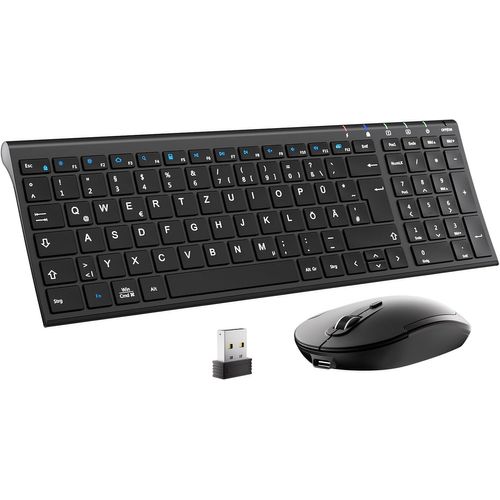 ytseazn-Clavier Et Souris Sans Fil 2.4G Qwertz En Aluminium Pour Ordinateurs,Ordinateurs De Bureau,Ordinateurs De Bureau,Surface,Smart Tv Et Windows 10,8,7 Et Vista Xp Noir