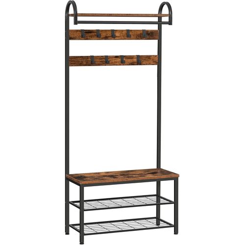 Ytseazn-Portemanteau,Meuble D¿Entrée,Vestiaire,Avec 9 Crochets Amovibles,Banc Et Étagères À Chaussures,Portant À Vêtements,Style Industriel,Stable,Cadre En Métal Ebf13mt01
