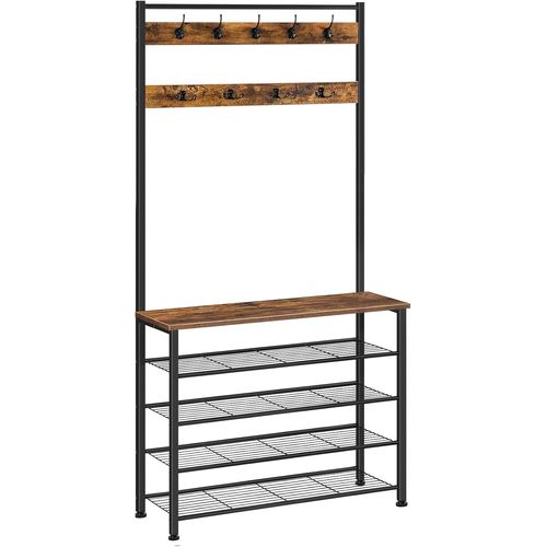 Ytseazn-Porte-Manteau,Vestiaire,Meuble Entrée Avec Étagère À Chaussures À 5 Niveaux,Pour Entrée,Industriel,Marron Rustique Ebf80mt01g2