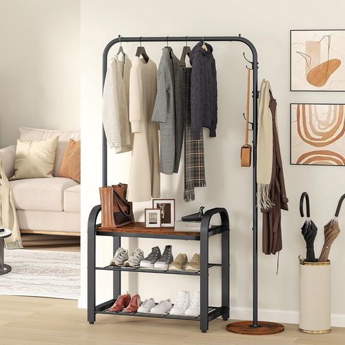 Ytseazn-Porte-Manteau Avec Étagère À Chaussures,Arbre D'entrée Industriel Avec Banc À Chaussures,Porte-Vêtements Sur Pied Avec 3 Crochets,Porte-Vêtements,Tringle À Vêtements,Pour Salon Couloir