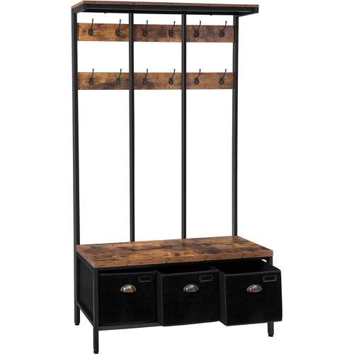 Ytseazn-Portemanteau,Meuble D¿Entrée,Vestiaire Avec 12 Crochets,3 Coffres De Rangement,Banc À Chaussures,Portant À Vêtements,Stable,Style Industriel,Pour Entrée,Salon,Chambre Ebf33mt01