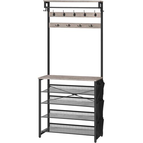 Ytseazn-Arbre D'entrée Avec Banc,Porte-Manteau D'entrée Avec Étagère À Chaussures,Organiseur De Chaussures À 5 Niveaux,Poches Latérales En Tissu Oxford,Étagères En Maille Réglables,Gris Bg75mt01
