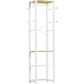 Ytseazn-Meuble D¿Entrée,Porte-Manteaux Avec Étagères À Chaussures,Étagère De Rangement 2-En-1,Meuble D¿Entrée Avec 3 Étagères,8 Crochets Et Tringle,Blanc Et Couleur Bois Ewn04ym01