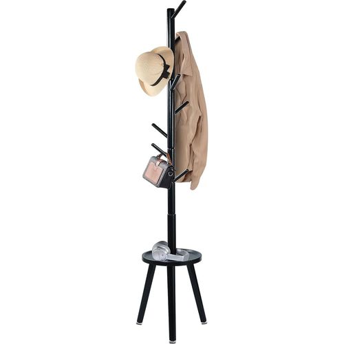 ytseazn-Portemanteau,Portant À Vêtements En Bois Massif,Vestiaire Avec 8 Crochets Et 1 Étagères,3 Hauteurs Réglables,Pour Entrée,Couloir,Noir