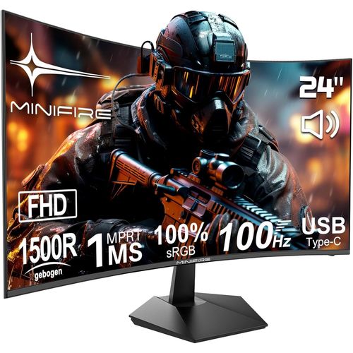 CLICKSELL-Écran Pc Gamer Incurvé 24 Pouces 100Hz Avec Haut-Parleur -1500R Fhd (1920 X 1080P) Va Panel, Mprt 1Ms, Srgb100%, Less Blue Light, Hdmi 1.4, Type-C 2.5W, Supporte Vesa 75 * 75 - Noir¿Mf24C1¿