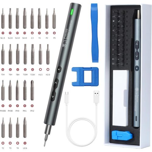CLICKSELL-Tournevis De Précision Magnétique, Kit Tournevis Électrique Sans Fil 28 En 1, Mini Visseuse De Precision Avec 24 Embouts S2, Avec Lumière Led, Chargement De Type-C