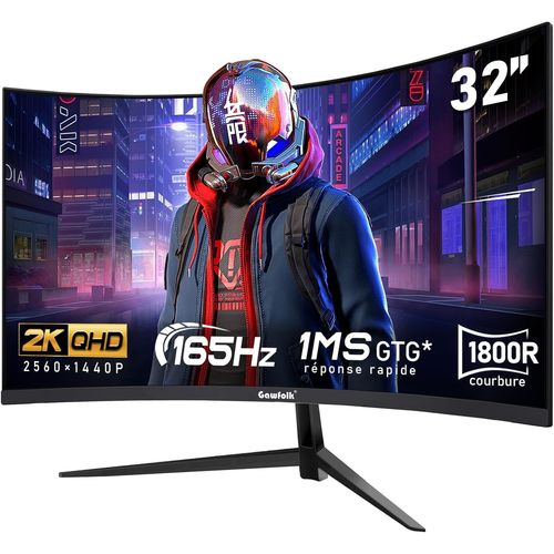 CLICKSELL-Écran Pc 32 Pouces,2K Wqhd(2560×1440P),165Hz Incurvé Gaming Moniteur, 1Ms Sans Lunette, 100% Srgb¿178 ° Angle Vue Hdmi¿Displayport, Compatible Avec Mural Vesa100*100Mm - Noir