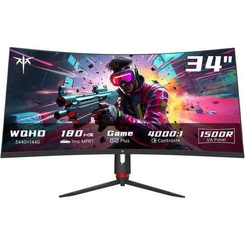 CLICKSELL-Ecran 34 Pouces Incurvé, Uwqhd (3440 X 1440) 180Hz Ecran Pc Gamer, G-Sync, Freesync, 21:9 Va Panel 1500R, 1Ms Mprt, Hdr10, Rapport De Contraste 4000:1, 2Xdp 1.4 (180Hz), 2Xhdmi 2.0(100Hz),
