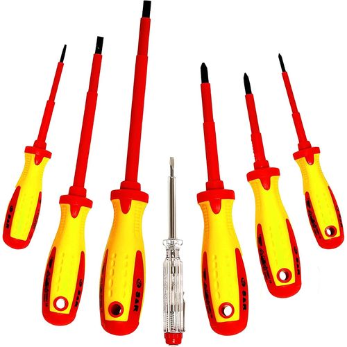 CLICKSELL-Jeu Tournevis D'Electricien Aimantés Isolés Vde 7 Pièces,Avec Tournevis Testeur. Outillage Electricien Mécanique Professionnel