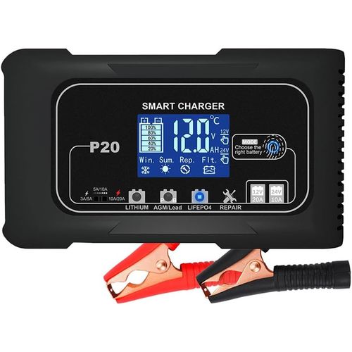 CLICKSELL-Chargeur De Batterie Intelligent 12V/24V 20A,Chargeur Rapide Et Mainteneur Pour Voiture Moto Camion Avec Fonction De Réparation,Compatible Avec Batteries Au Lithium,Lifepo4,Plomb (Agm,Efb,G