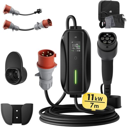CLICKSELL-Câble De Type 2 Avec Prise Cee, 11 Kw, Triphasé, 7 M, 6-16 A, Avec Kit Adaptation De Base, Chargeur Ev Et Station De Charge Mobile/Boîtier Mural Pour Id.3/4/5, Modèle Y, Modèle 3, E-Up,