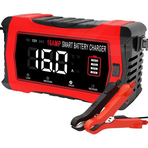 CLICKSELL-Chargeur De Batterie De Voiture 16 A, Chargeur De Batterie Lifepo4 12 V/24 V, Chargeur De Batterie Pour Bateau, Moto, Lithium, Lifepo4 Et Plomb-Acide (Agm, Gel, Mf, Efb, Sla, Wet)