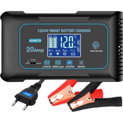 CLICKSELL-Chargeur Batterie Voitures 12V/24V 20A, Chargeur Batterie Auto Et Moto Rapide Intelligent, Maintien Désulfateur Pour Batteries Au Lithium, Lifepo4, Plomb (Agm, Efb, Gel, Mf, Vrla)