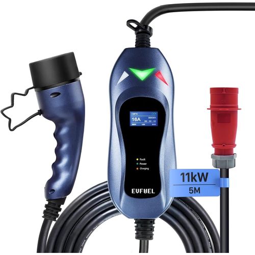 Clicksell-Ev Chargeur Voiture Electrique Type 2 Triphasé Cee Borne De Recharge Véhicule Électrique 11kw 16a Portable Chargeur Ev Voiture Électrique Câble 5 Mètres (16.4ft) 380v