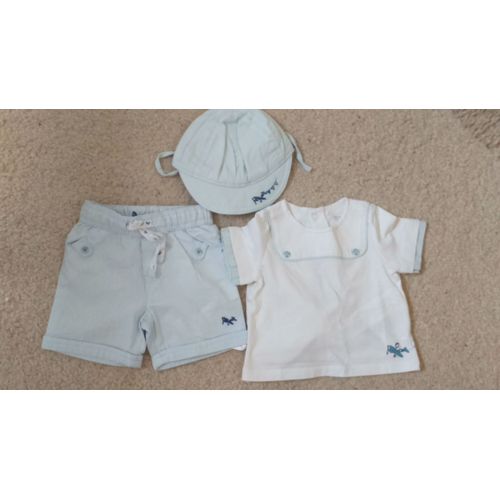 Ensemble Garçon Bermuda + Haut + Casquette "Sergent Major" Taille 3 Mois Idée Cadeau