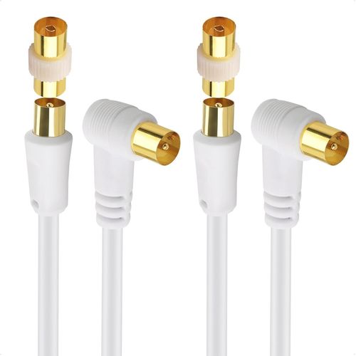 SHIBA-Pack de 2 Cable antenne TV 2m (Câble antenne TV) coaxiaux à angle droit en Blanc - 2m[178]