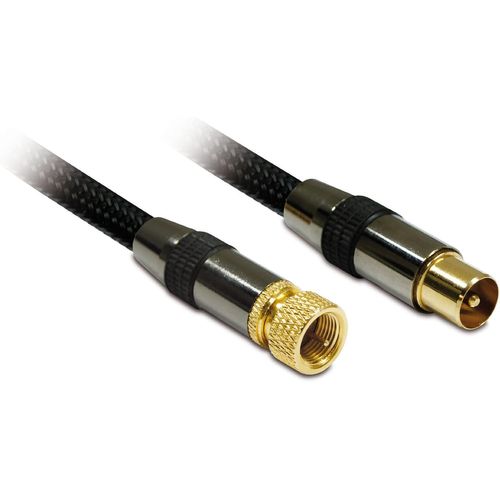 SHIBA-419005 Câble d'antenne blindé Mâle/Mâle - connexion Fiche F/TV 9,52 mm - 1,5m - Noir[50]