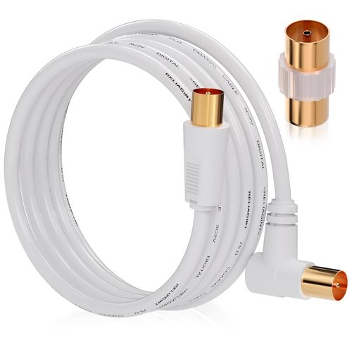 SHIBA-Câble Antenne TV Blanc 1m - Cordon IEC 9.5mm Angle Droit Couleur Dorée - Adaptateur F-F Femelle Rallonge - Conducteur Cuivre[6
