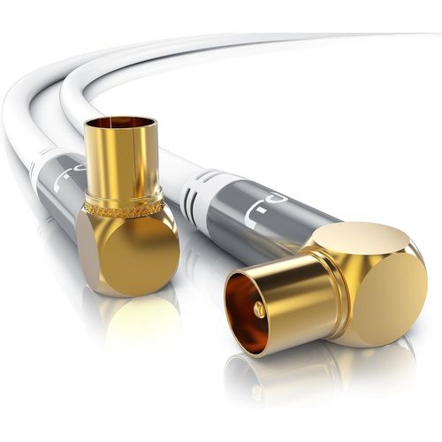 SHIBA-CSL 1,5m Câble d'antenne coaxial HDTV, câble TV coudé mâle Femelle, fiche IEC coaxiale Angulaire coudée à 90°, Ultra HD UHD [2