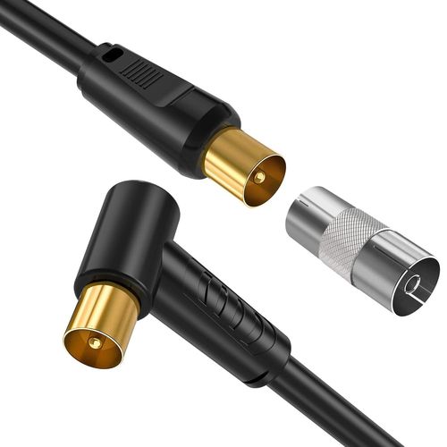 SHIBA-Câble Antenne TV Mâle à Mâle Câble Noir, Câble Coaxial TV PAL RF avec Adaptateur Femelle à Femelle pour Télé Décodeur TNT DV[7