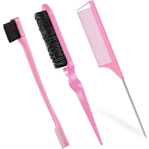 Shiba-Lot De 3 Peignes De Coiffure Lisses En Plastique - Brosse À Poils - Peigne Queue De Rat - Brosse Double Face - Peigne À Taqu[1