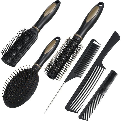 Shiba-6 Pièces Brosse Cheveux Demelante Peigne Cheveux Anti Frisottis Brosse À Cheveux Bouclés Ronde Brosse Brushing Pour Femme Ho[1