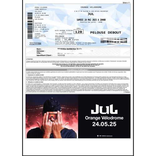 Ticket Concert Jul, Stade Vélodrome À Marseille