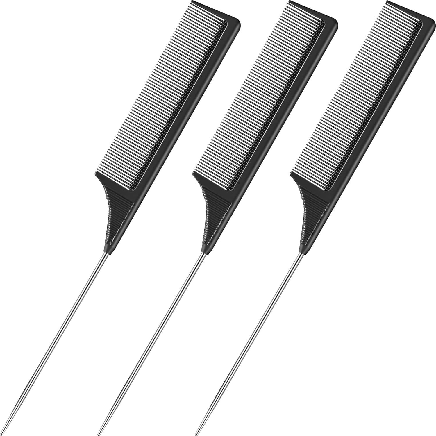 Shiba-Lot De 3 Peignes Queue De Rat En Acier Inoxydable - En Fibre De Carbone - Résistants À La Chaleur - Avec Queue De Rat - Noir[6