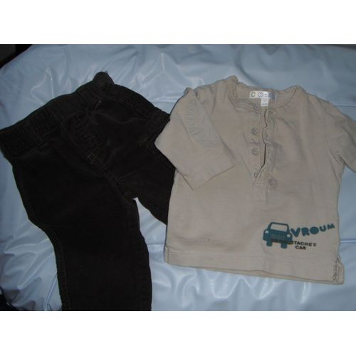 Ensemble Bébé Garçon Pantalon Marron &#43 Haut Beige Taille 3 Mois