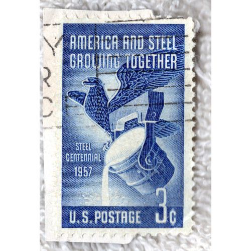 Timbre U S A, America And Steel Growing Together, Steel Centennial 1957, U S Postage 3 Cents Oblitéré