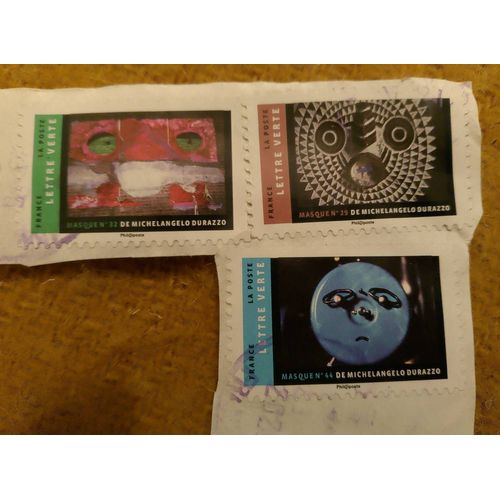 Lot De 3 Timbres Oblitérés France Lettre Verte Masque De Michaelo Durazzo N 32,29 Et 44.