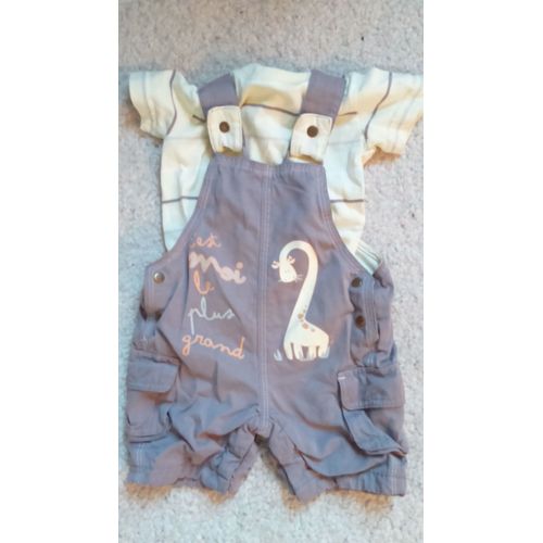 Ensemble Salopette Garçon &#43 Haut &#34petit Kimbaloo&#34 Motif Girafe Taille 3 Mois Idée Cadeau