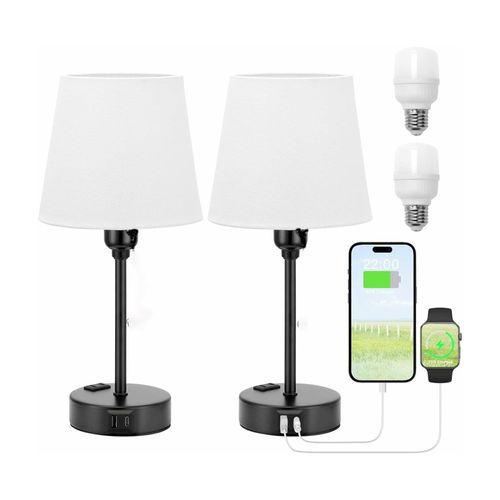 Lot De 2 Lampes De Chevet Tactiles Avec 3 Températures De Couleur Et Ports De Charge Usb - Éclairage De Chevet Moderne