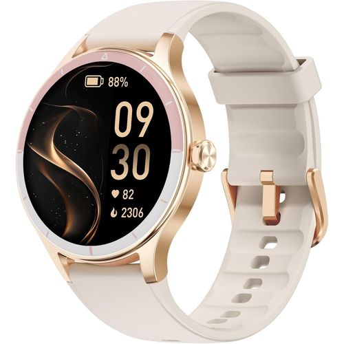 Kgabery-Montre Connectée Femme Ronde,Tendance Running Podomètre,100+ Modes Sportives,Montre Connectée Santé/Cardio/Sommeil,Smartwatch Compatible Android/Ios,Répondre Appels,Étanche Ip68,Beige