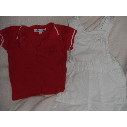 Ensemble Bébé Garçon Salopette Blanche &#43 Polo Rouge Taille 3 Mois Idée Cadeau