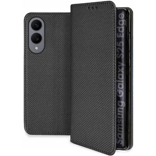 Housse Pour Samsung Galaxy S25 Edge 5g - Etui Coque Pochette Portefeuille + Verre Trempe - Noir Magnet