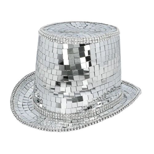 Chapeau Haut-De-Forme Facettes Disco Argent Adulte