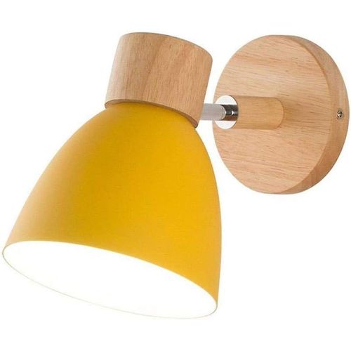 Applique Murale Jaune Moderne ¿ Lampe De Chevet E27 En Métal, Fer Et Bois, Design Simple Pour La Décoration De La Chambre, 10-60 W