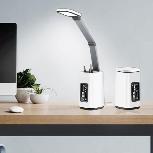 Lampe De Bureau Tactile Intelligente À Intensité Variable Avec Horloge, Calendrier Et Porte-Stylo - Protection Des Yeux, Portable Et Économe En Énergie