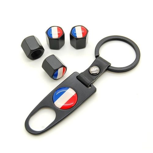 Lot de 4 bouchons de valves noir avec logo et porte clé Drapeau Italie