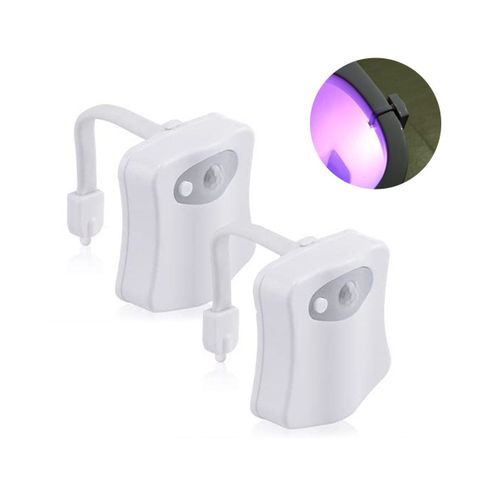 Lot de 2 lampes de toilette à détecteur de mouvement ¿ Veilleuse LED 8 couleurs pour salle de bain, installation facile, bras flexible, sûre et amusante
