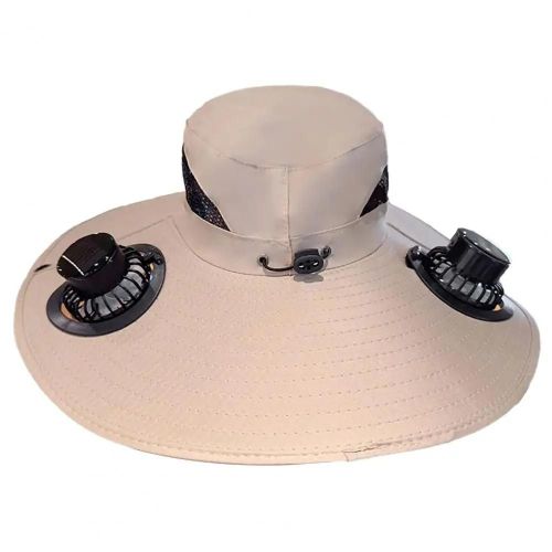 Chapeau De Ventilateur À Large Bord Pour Hommes Et Femmes, Seau De Pêche En Plein Air Avec Ventilateur Solaire/Usb, Chapeau À Visière Réglable Pour Randonnée Et Camping-Kaki