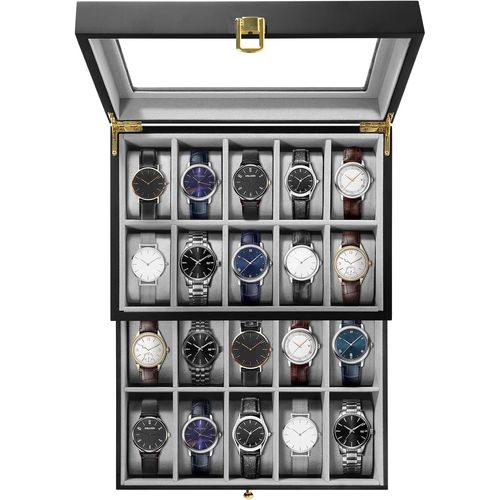 Kgabery-Présentoir Coffret Boîte À Montre En Bois Avec Coussin Amovible Pour 20 Montres Rangement Noir