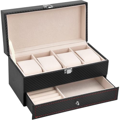 Kgabery-Ecrin Pour 4 Montres Coffret À Montres Boîte À Montre Homme Rangement Pour Montres Noires Femme Rangement Bijoux Présentoir Boîte Boîte À Bijoux Pour Hommes Femmes Etui Montre Watch Box